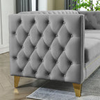 Canapé Chesterfield 3 places en velours avec dossier capitonné et pieds en métal