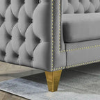 Canapé Chesterfield 3 places en velours avec dossier capitonné et pieds en métal