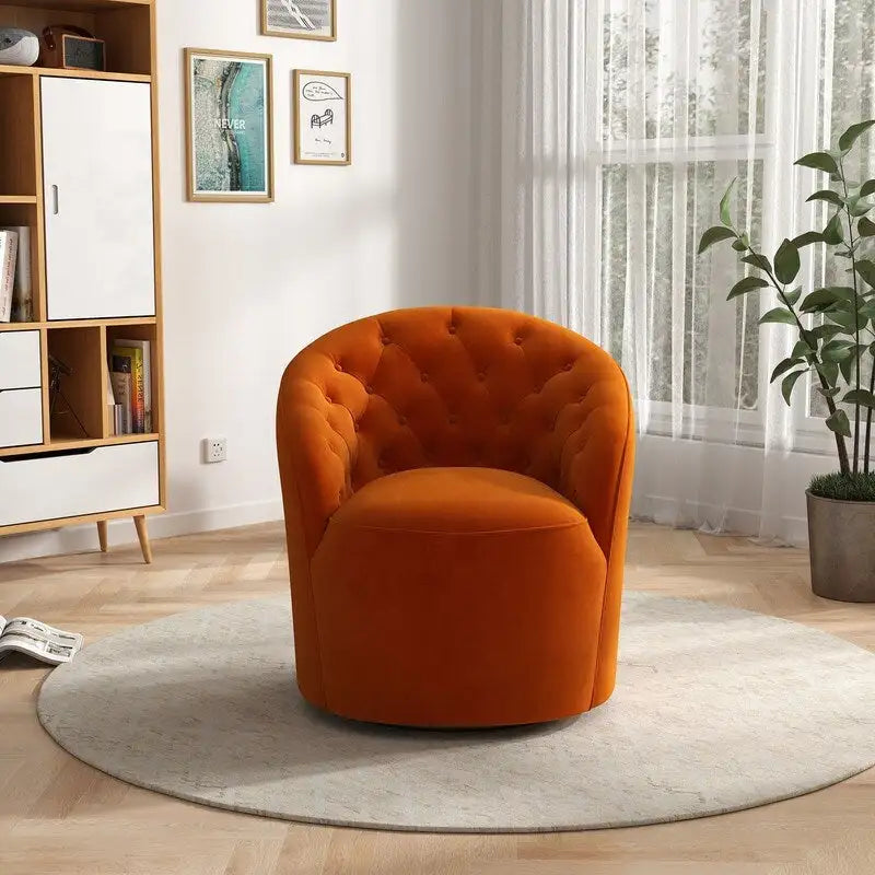 Fauteuil pivotant rond en velours avec dossier capitonné