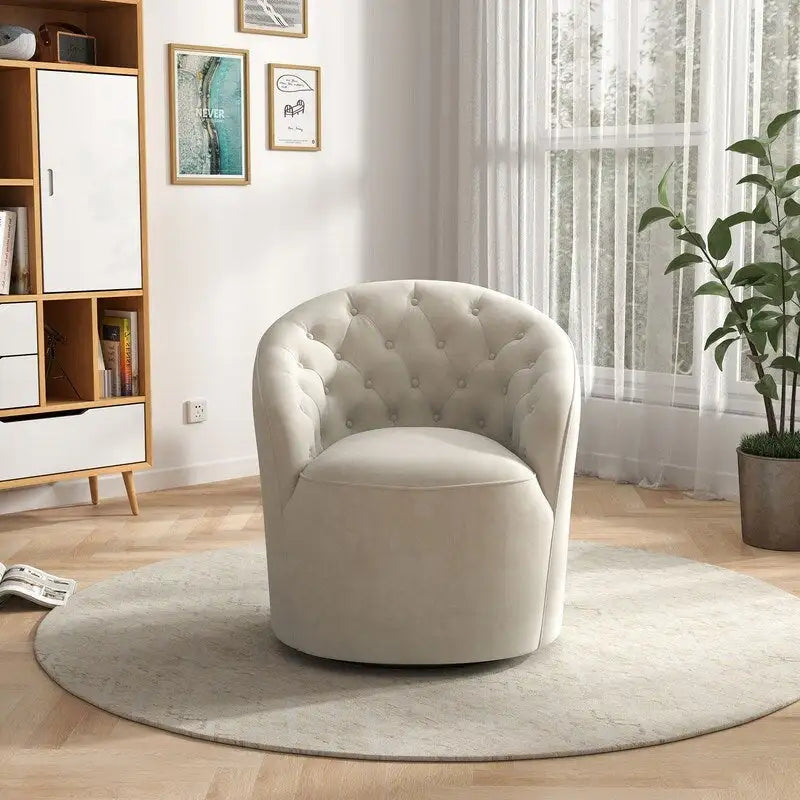 Fauteuil pivotant rond en velours avec dossier capitonné