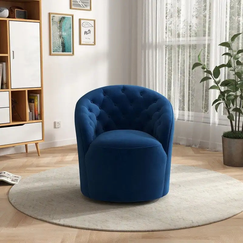 Fauteuil pivotant rond en velours avec dossier capitonné