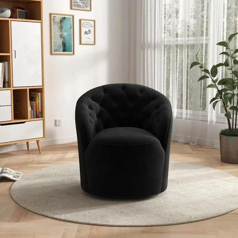 Fauteuil pivotant rond en velours avec dossier capitonné