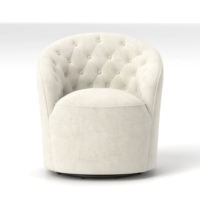 Fauteuil pivotant rond en velours avec dossier capitonné