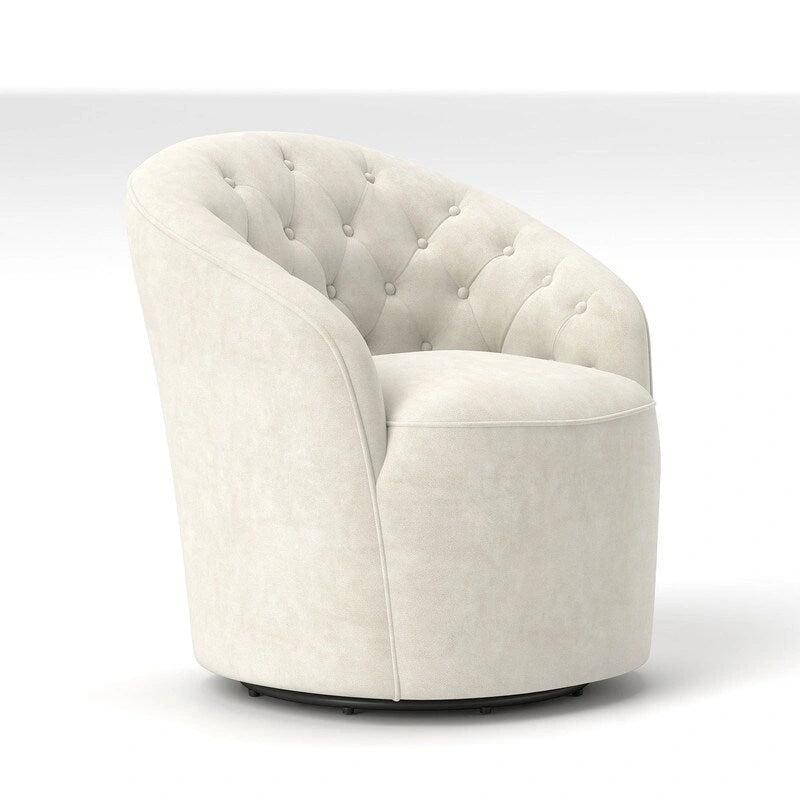 Fauteuil pivotant rond en velours avec dossier capitonné