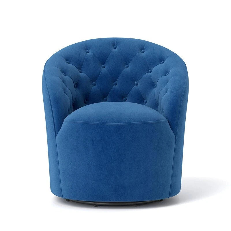 Fauteuil pivotant rond en velours avec dossier capitonné