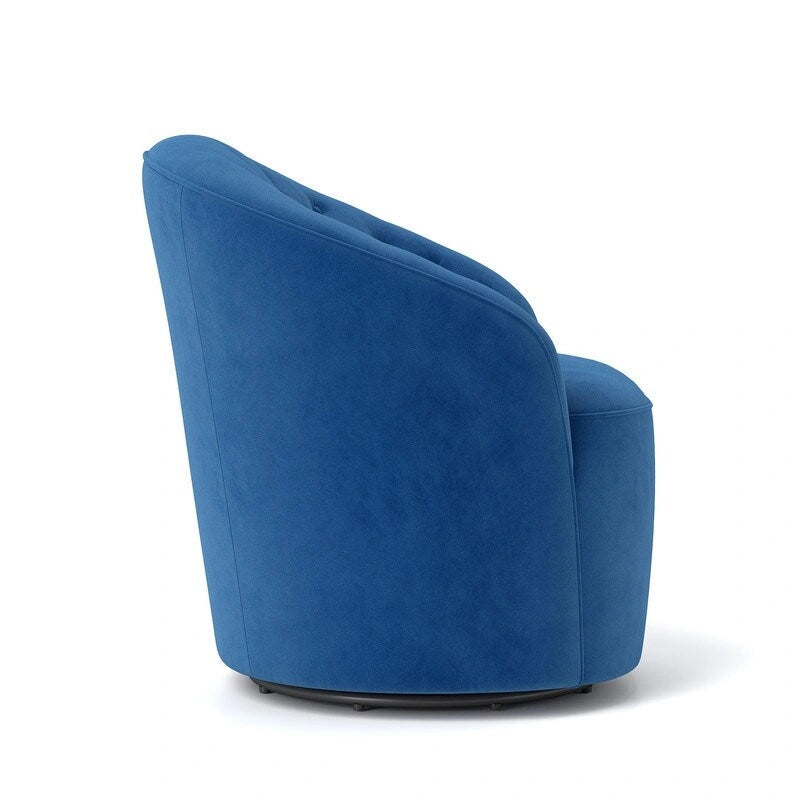Fauteuil pivotant rond en velours avec dossier capitonné
