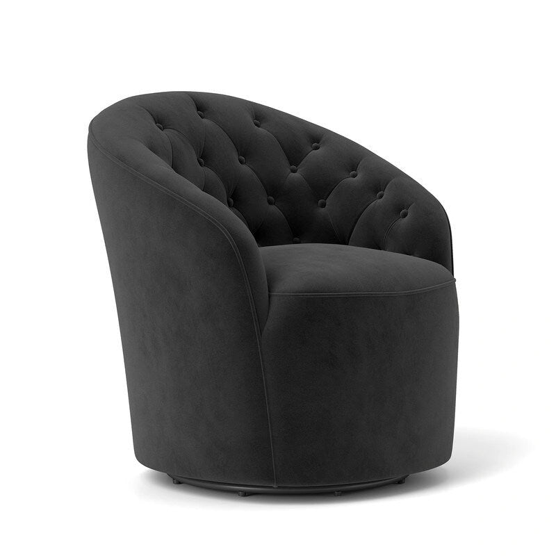 Fauteuil pivotant rond en velours avec dossier capitonné