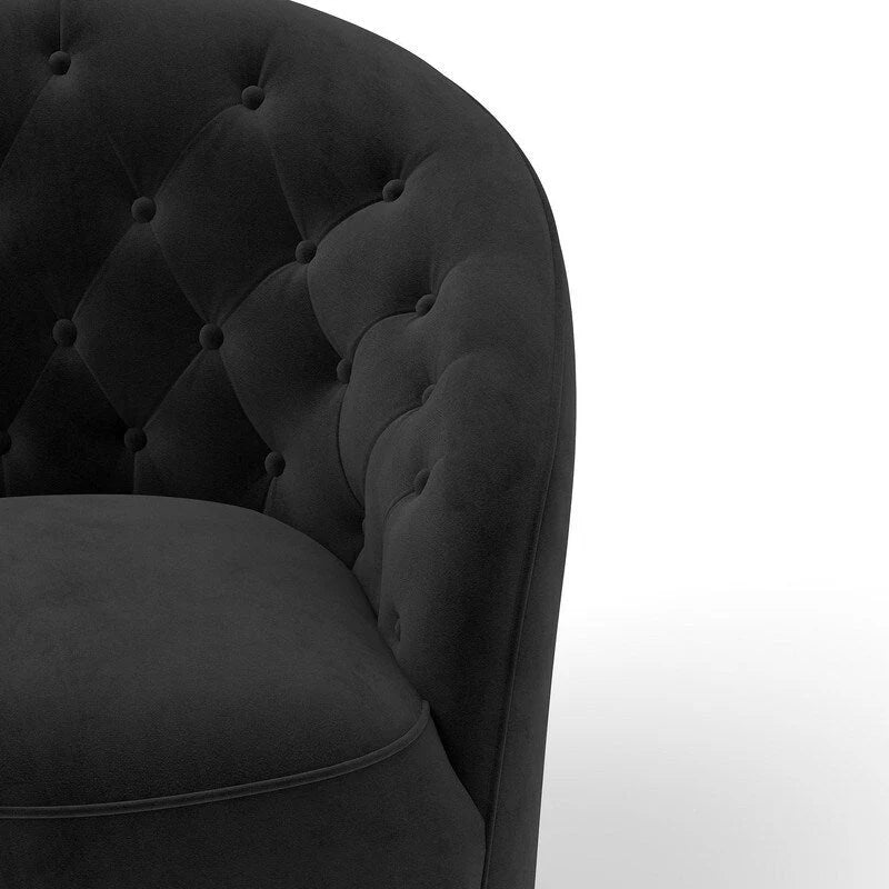 Fauteuil pivotant rond en velours avec dossier capitonné