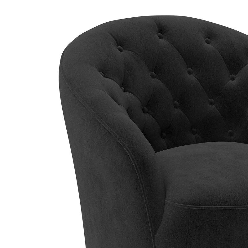 Fauteuil pivotant rond en velours avec dossier capitonné