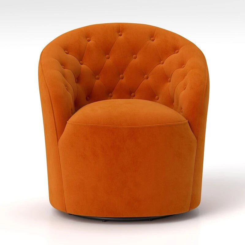 Fauteuil pivotant rond en velours avec dossier capitonné