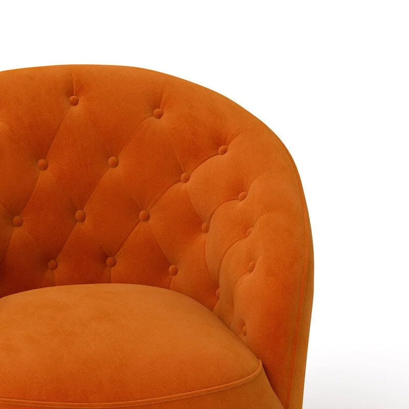 Fauteuil pivotant rond en velours avec dossier capitonné