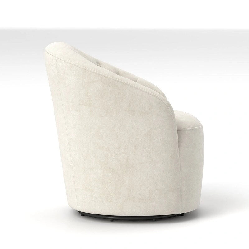 Fauteuil pivotant rond en velours avec dossier capitonné