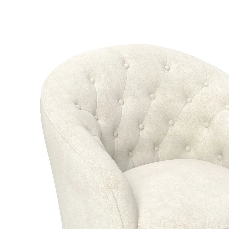 Fauteuil pivotant rond en velours avec dossier capitonné