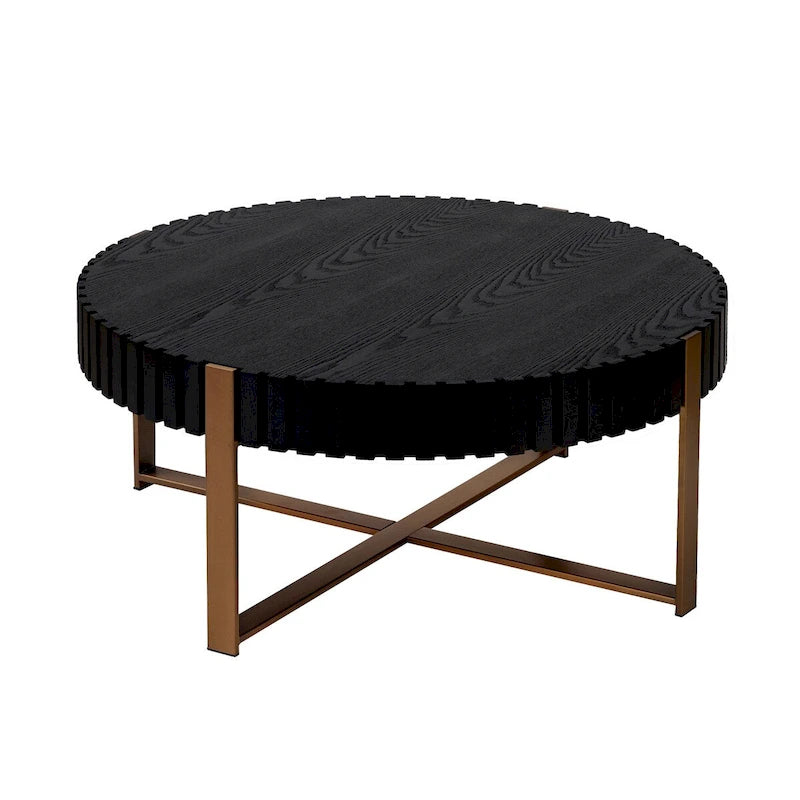 Table basse ronde tambour, 80 cm, plateau MDF avec pieds en acier inoxydable, noir