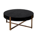 Table basse ronde tambour, 80 cm, plateau MDF avec pieds en acier inoxydable, noir