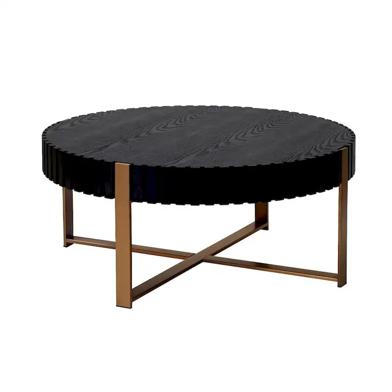 Table basse ronde tambour, 80 cm, plateau MDF avec pieds en acier inoxydable, noir