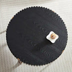 Table basse ronde tambour, 80 cm, plateau MDF avec pieds en acier inoxydable, noir