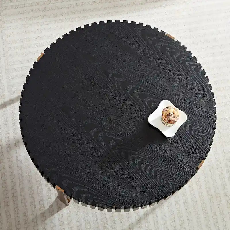 Table basse ronde tambour, 80 cm, plateau MDF avec pieds en acier inoxydable, noir