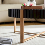 Table basse ronde tambour, 80 cm, plateau MDF avec pieds en acier inoxydable, noir