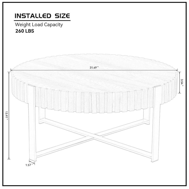 Table basse ronde tambour, 80 cm, plateau MDF avec pieds en acier inoxydable, noir