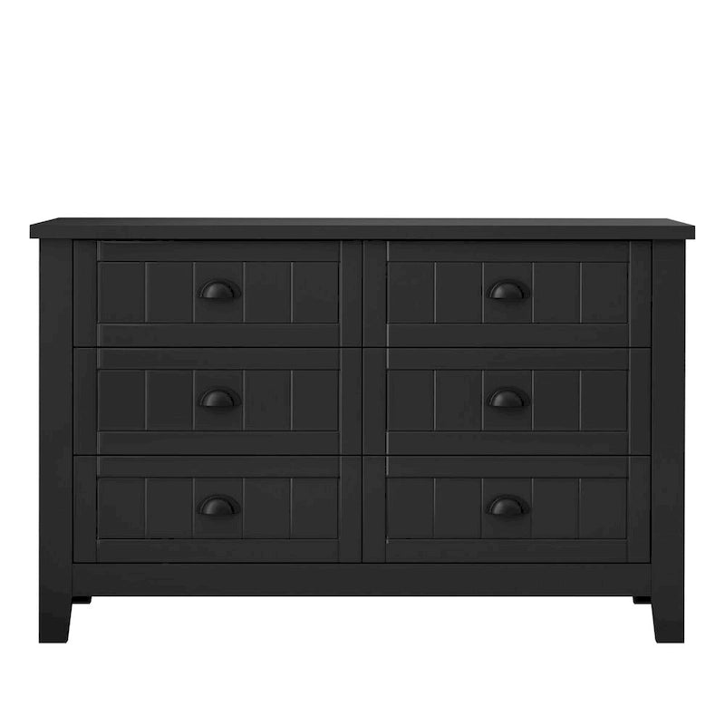 Meuble de rangement à 6 tiroirs en bois massif noir pour entrée