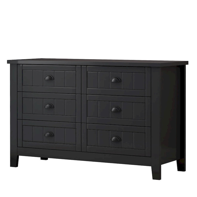 Meuble de rangement à 6 tiroirs en bois massif noir pour entrée