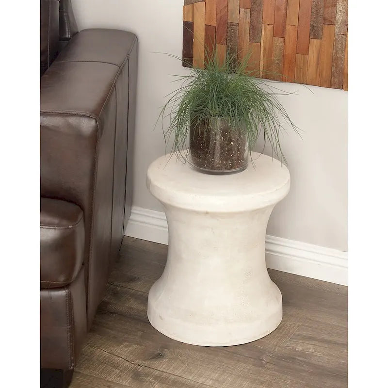 Table d'appoint d'extérieur en fibre d'argile et céramique en forme de sablier - Blanche ou Noire