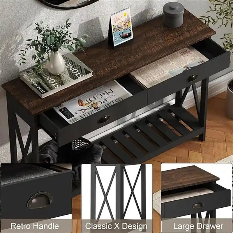 Console de ferme de 47 po avec tiroir et étagère inférieure