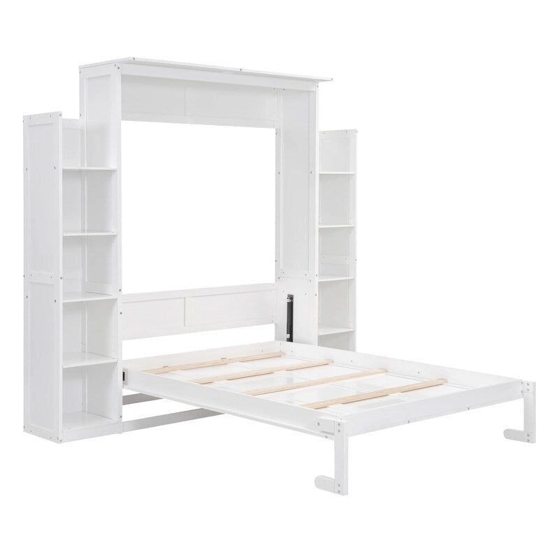 Lit escamotable grand format avec armoire, étagères et lumières DEL