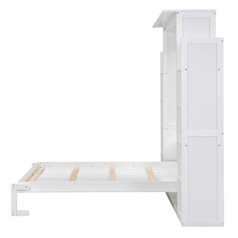 Lit escamotable grand format avec armoire, étagères et lumières DEL
