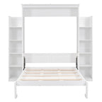 Lit escamotable grand format avec armoire, étagères et lumières DEL