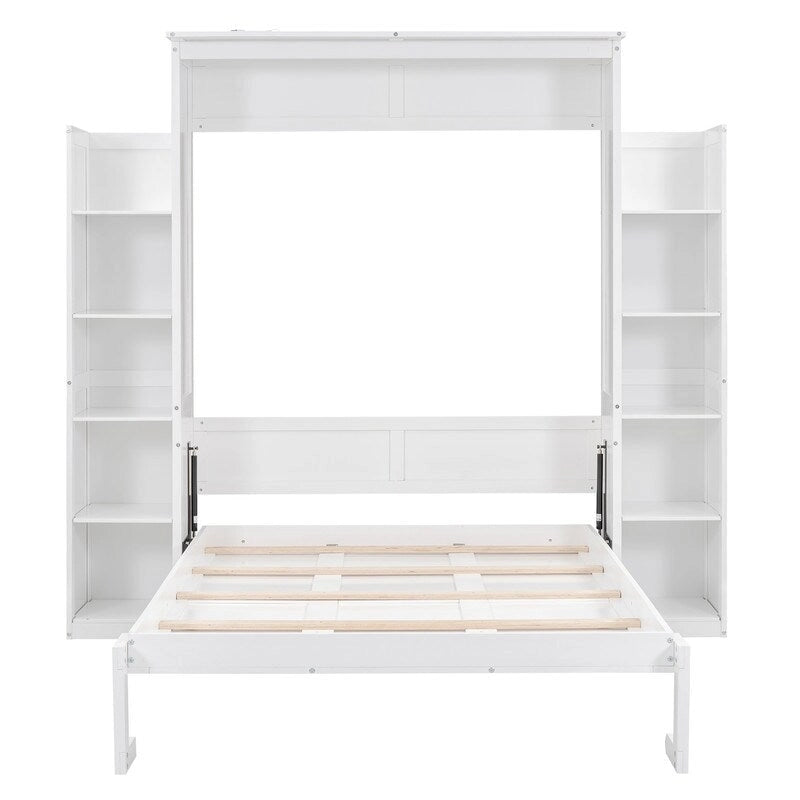 Lit escamotable grand format avec armoire, étagères et lumières DEL