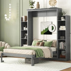 Lit escamotable grand format avec armoire, étagères et lumières DEL