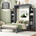 Lit escamotable grand format avec armoire, étagères et lumières DEL