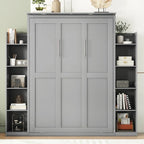 Lit escamotable grand format avec armoire, étagères et lumières DEL
