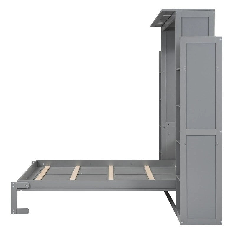 Lit escamotable grand format avec armoire, étagères et lumières DEL
