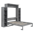 Lit escamotable grand format avec armoire, étagères et lumières DEL
