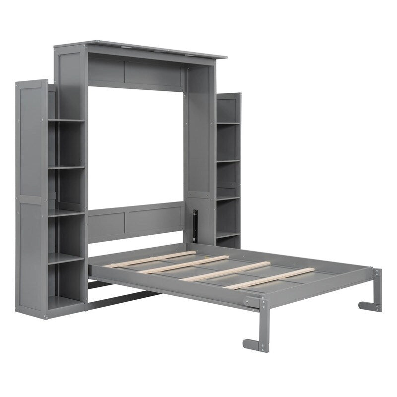 Lit escamotable grand format avec armoire, étagères et lumières DEL