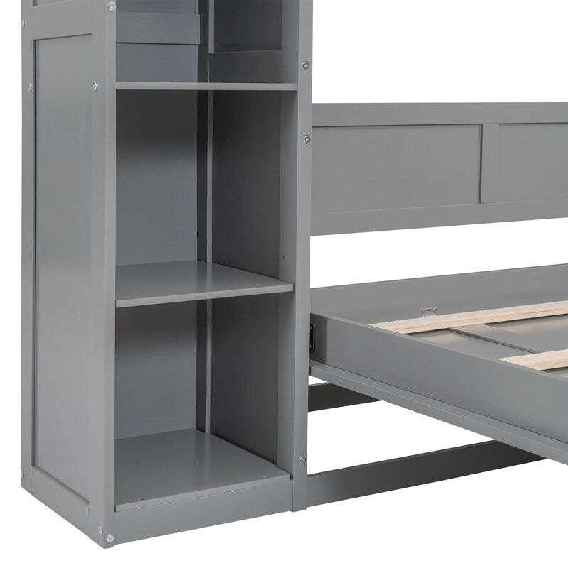 Lit escamotable grand format avec armoire, étagères et lumières DEL