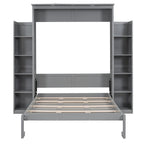 Lit escamotable grand format avec armoire, étagères et lumières DEL