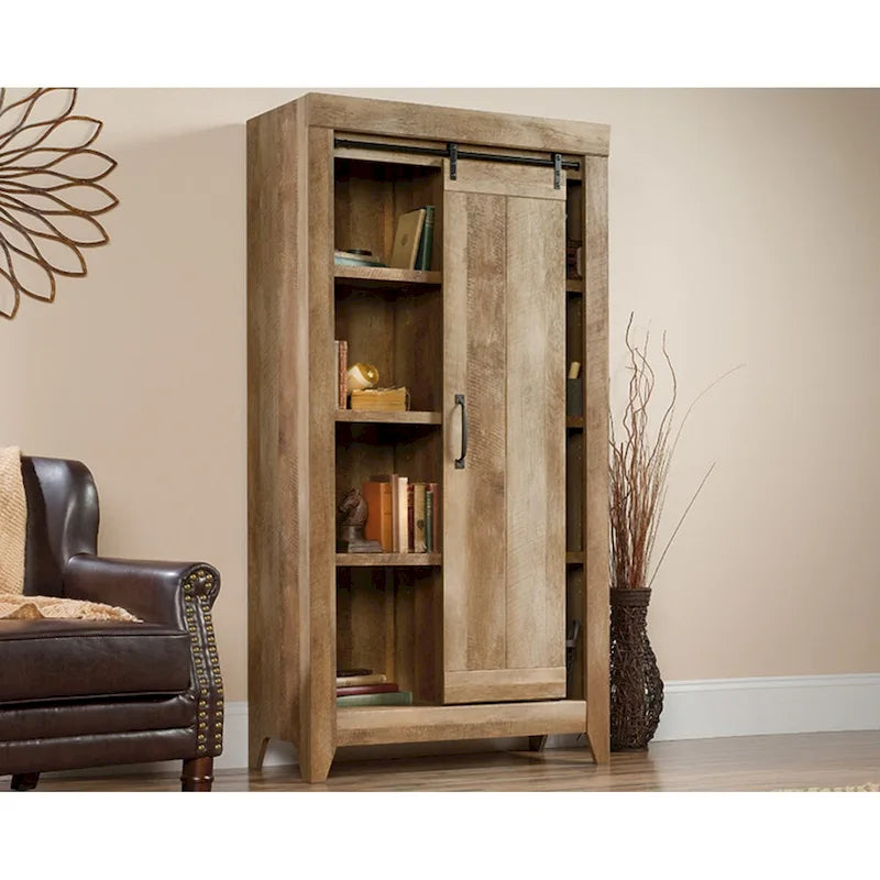 Meuble de rangement haut avec porte coulissante et étagères réglables