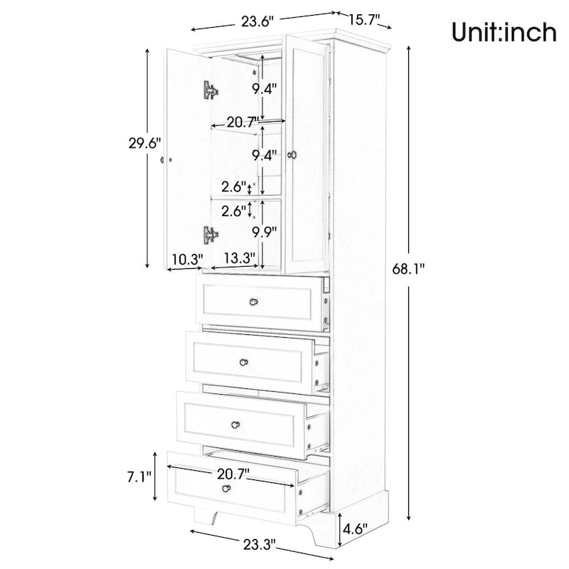 Armoire à linge 2 portes et 4 tiroirs