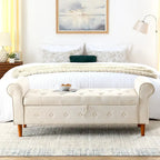 Banc de rangement capitonné de 157 cm avec plateau touffeté et accoudoirs roulés