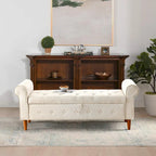 Banc de rangement capitonné de 157 cm avec plateau touffeté et accoudoirs roulés