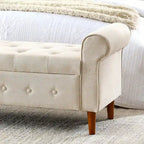 Banc de rangement capitonné de 157 cm avec plateau touffeté et accoudoirs roulés
