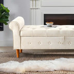 Banc de rangement capitonné de 157 cm avec plateau touffeté et accoudoirs roulés