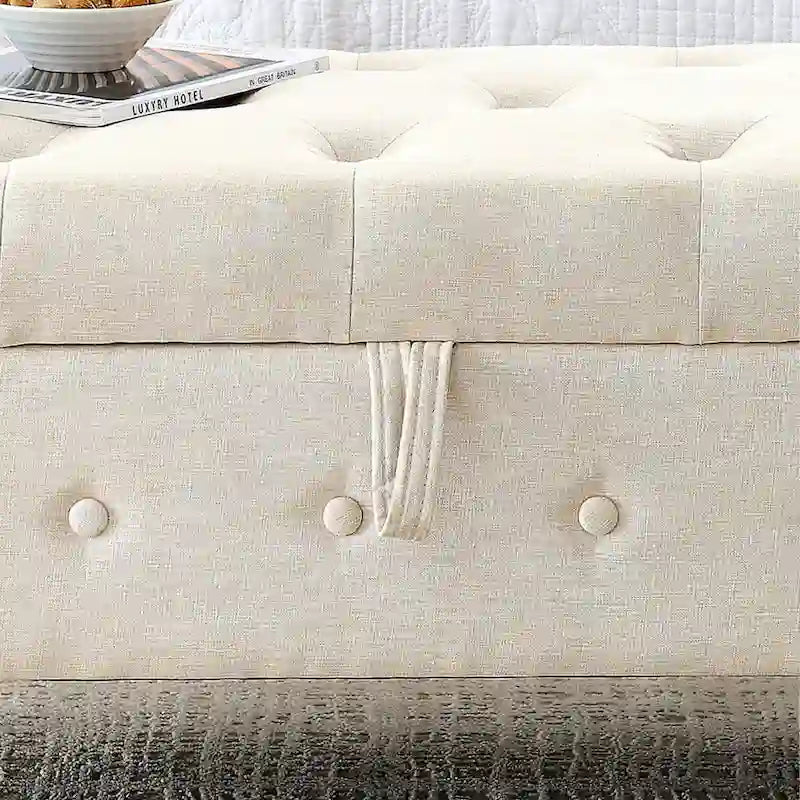 Banc de rangement capitonné de 157 cm avec plateau touffeté et accoudoirs roulés