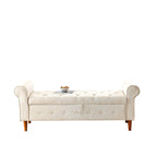 Banc de rangement capitonné de 157 cm avec plateau touffeté et accoudoirs roulés