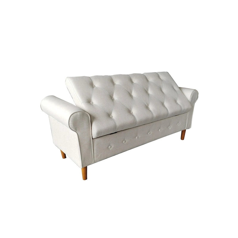 Banc de rangement capitonné de 157 cm avec plateau touffeté et accoudoirs roulés