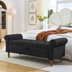 Banc de rangement capitonné de 157 cm avec plateau touffeté et accoudoirs roulés